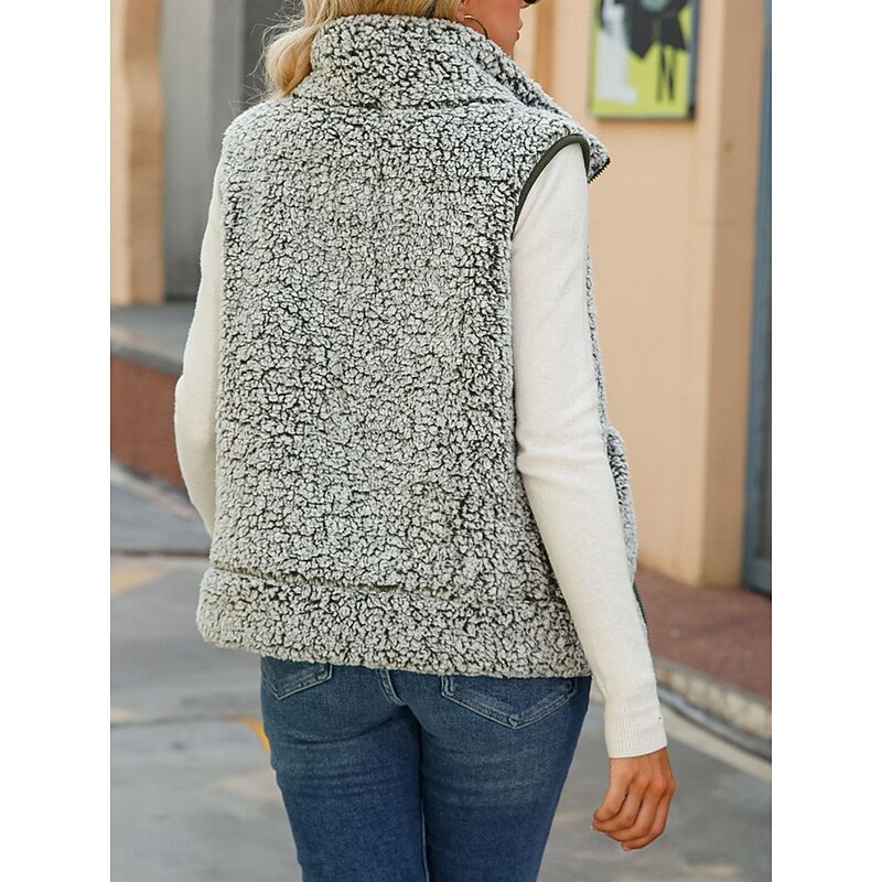 Women's Fleece Jacket Fleece Vest Teddy Coat Warm Breathable Zipper Pocket Fleece Lined Casual Plain Vacation Street Daily Wear Going out Zipper Regular Stand Collar Regular Fit Sleeveless Outerwear2