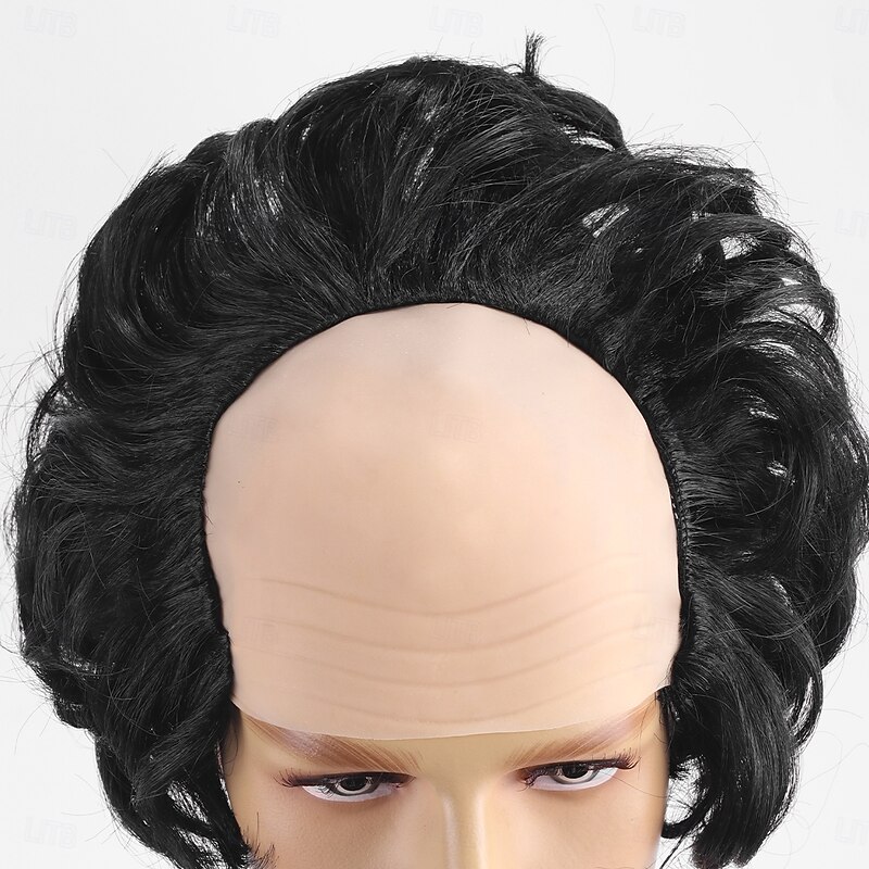 Black Old Man Wig Bald Wig with Hair On Sides Balding Wig Bald Wig for Adults 100 Days of School Costume Short Synthetic Wig for Cosplay Costume Halloween Party2