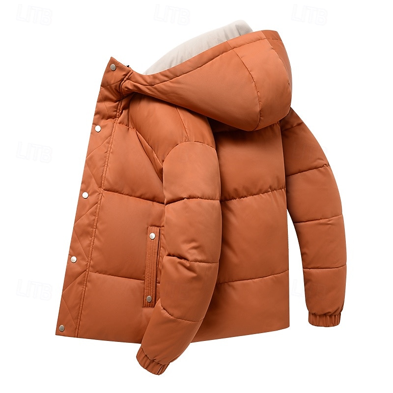 Men's Winter Coat Puffer Jacket Padded Hoodied Jacket Hooded Fall & Winter Solid / Plain Color Leisure Hooded Short Apricot Black Yellow Sky Blue Gray Jacket3