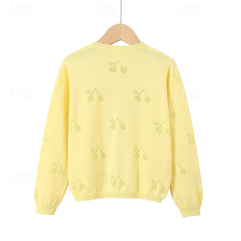 Kids Girls' Cardigan Solid Color School Long Sleeve Daily 4 years+ Fall White Yellow Pink4