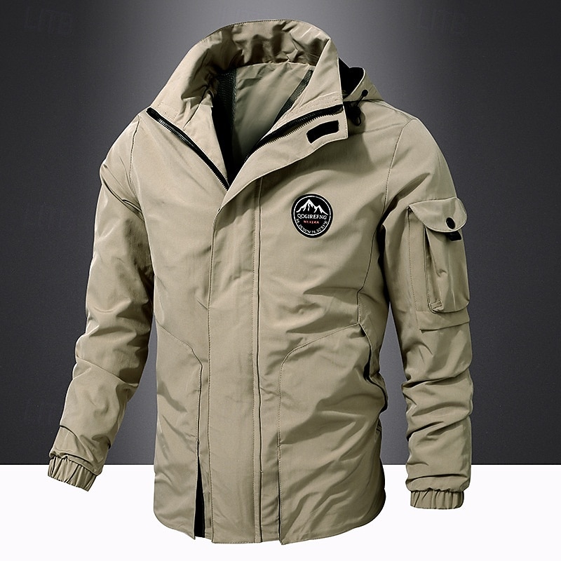 Men's Outdoor Jacket Hiking Parka Tactical Jacket Outdoor Thermal Warm Fleece Lining Pocket Hooded Winter Autumn / Fall Solid Color Active Sports Regular Black Dark Green Khaki Jacket