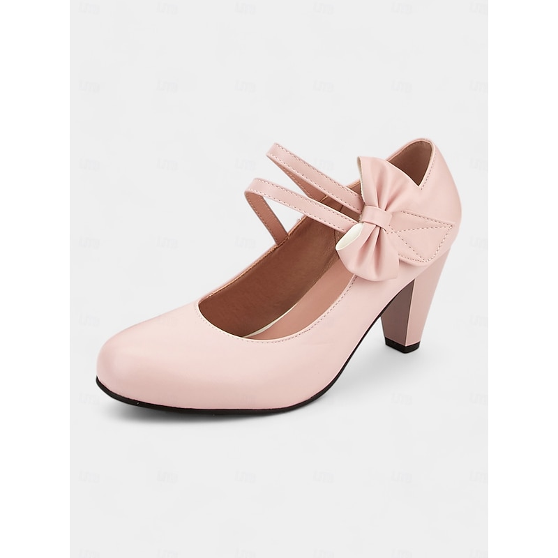 Women's Pink Bowknot Mid Heel Pumps - Cute Mary Jane Style Dress Shoes for Parties, Cosplay, and Vintage-Inspired Outfits4
