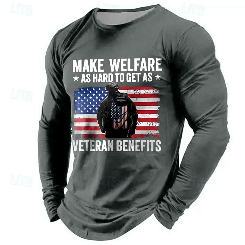 Veterans Day Men's Patriot Patriotic Veteran American US Flag Patriotic T shirt Long Sleeve T shirt 3D Print Crew Neck Shirt Casual Street Casual Daily Black Green Gray Summer Spring Fall Clothing2