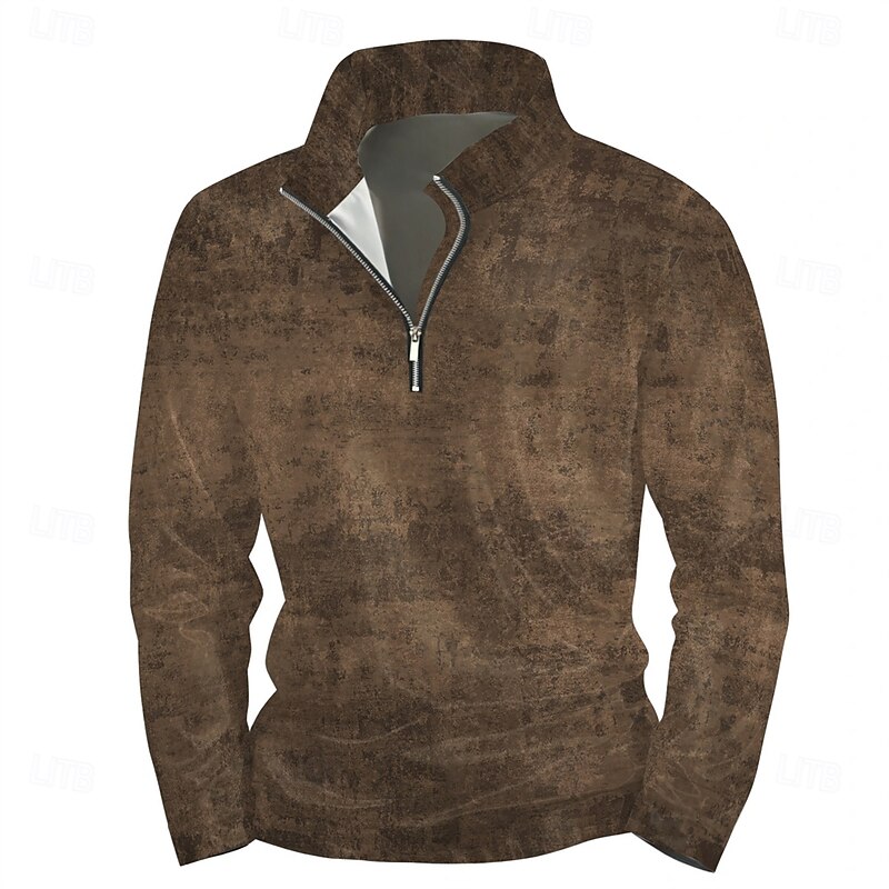 Men's Solid / Plain Color Hoodies Daily Casual Long Sleeve Stand Collar Vacation Going out Streetwear Brown Print Spring &  Fall Designer