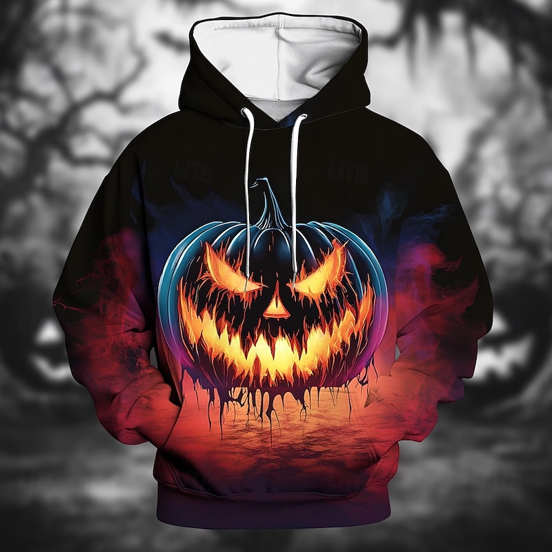 Halloween Pumpkin Hoodie Pullover Halloween 3D Front Pocket Graphic For Couple's Men's Women's Adults' Halloween Carnival Masquerade 3D Print Party Festival