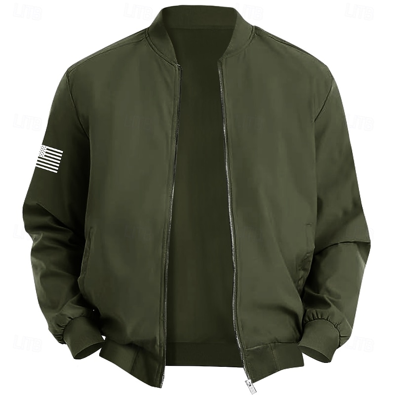 Men's American US Flag Bomber Jacket Coat Practical Casual Sports Outdoor Daily Wear Side Pockets Zip Front Graphic Fall Winter Standing Collar Long Sleeve Black Red Army Green2