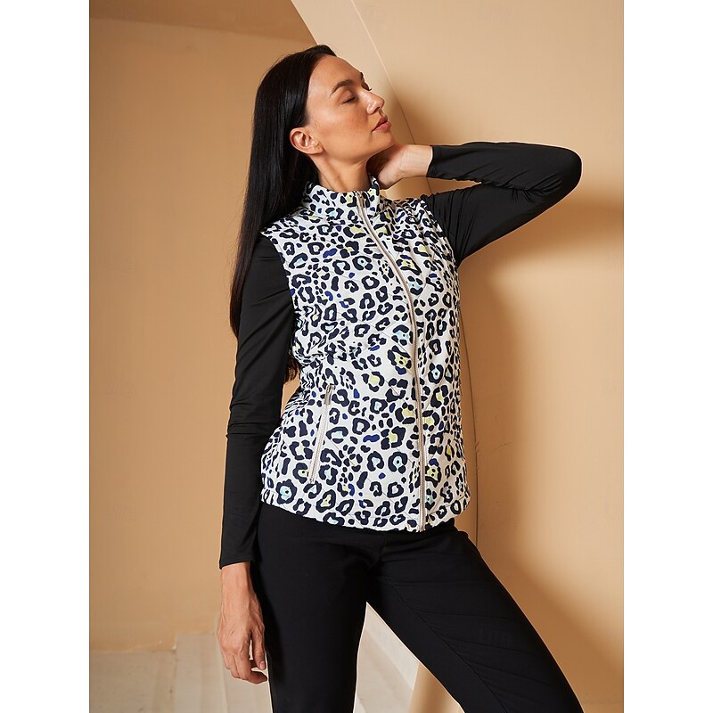 Women's Golf Jacket Black White Sleeveless Vest / Gilet Ladies Golf Attire Clothes Outfits Wear Apparel3