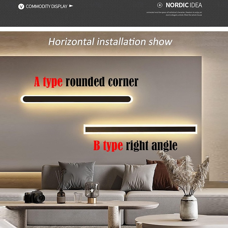 Modern Outdoor Waterproof LED Wall Sconce 15.7-70inch Color Light Optional IP65 Black Acrylic Wall Light Fixture Frosted Elegant AC85-265V3