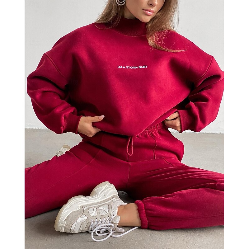 Comfry Fleece Women's Sweatshirt Outdoor Warm Long Sleeve Red Spring Fall - Main Image
