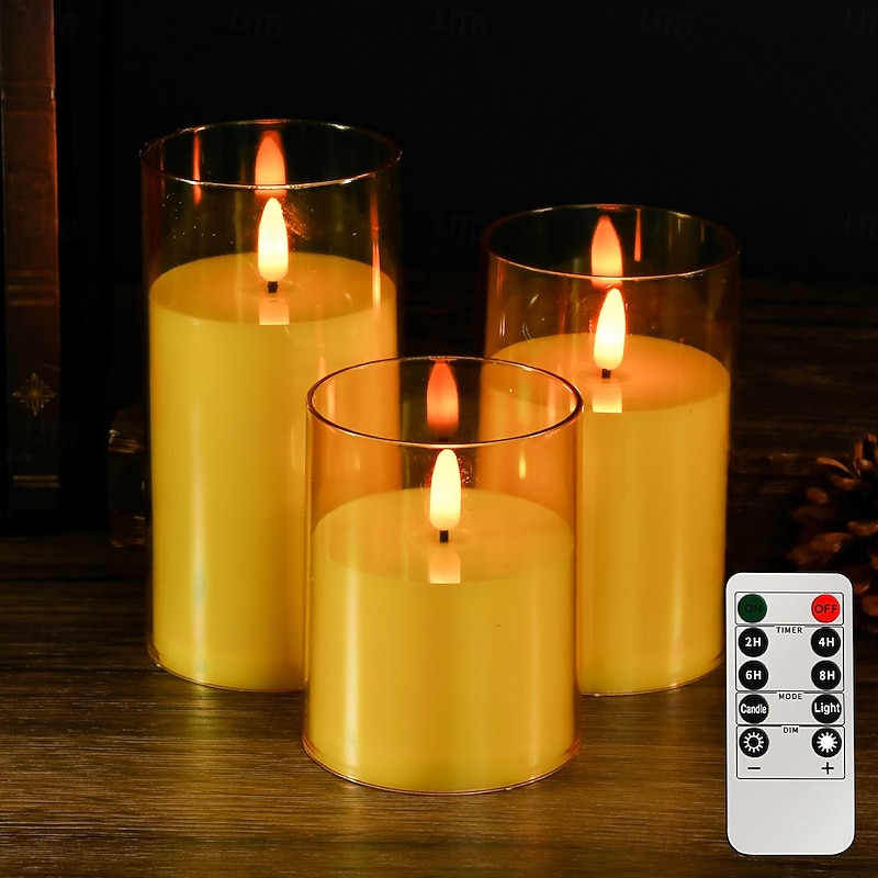3pcs Flameless LED Candle Lights with Remote Control, AAA Battery Powered Flashing Night Lamp for Christmas, Wedding, Party, Halloween, Home, Bedroom Holiday Decoration4