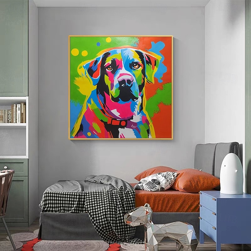 Mintura Handmade Colorful Dog Animals Oil Paintings On Canvas Wall Art Decoration Modern Abstract Cartoon Pictures For Home Decor Rolled Frameless Unstretched Painting2