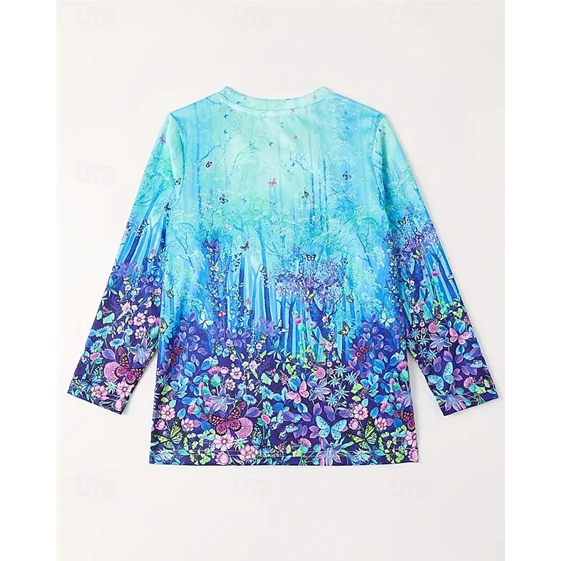 Easter Girls' 3D Floral Graphic Butterfly T shirt Tee Long Sleeve Spring Fall Fashion Basic Kids 4-12 Years Crew Neck Outdoor Casual Daily Regular Fit3