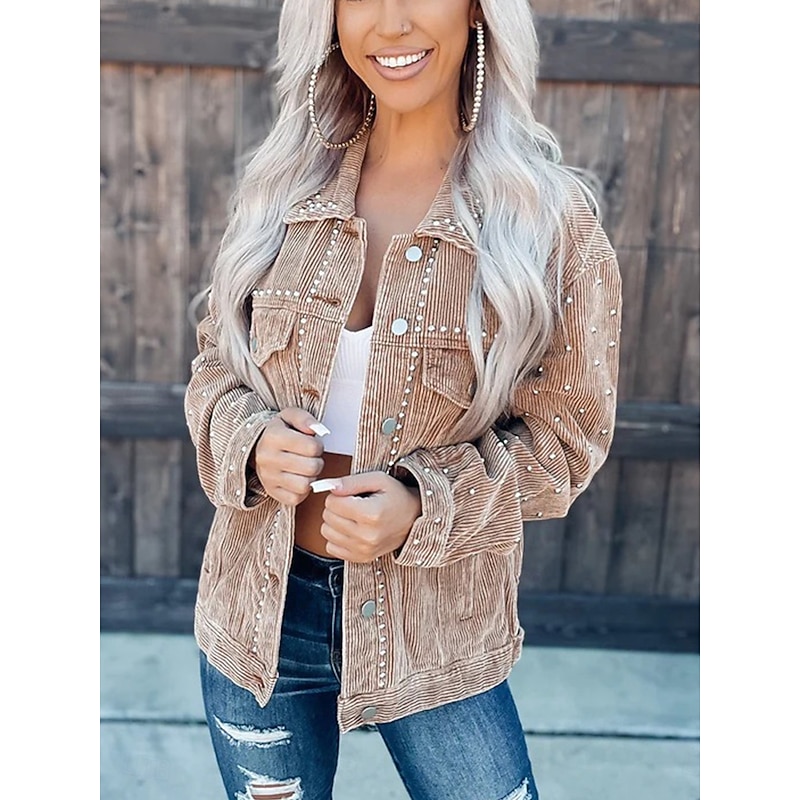 Women's Casual Jacket Dailywear Button Solid Color Comfortable Stylish Regular Fit Outerwear Long Sleeve Fall Black S3