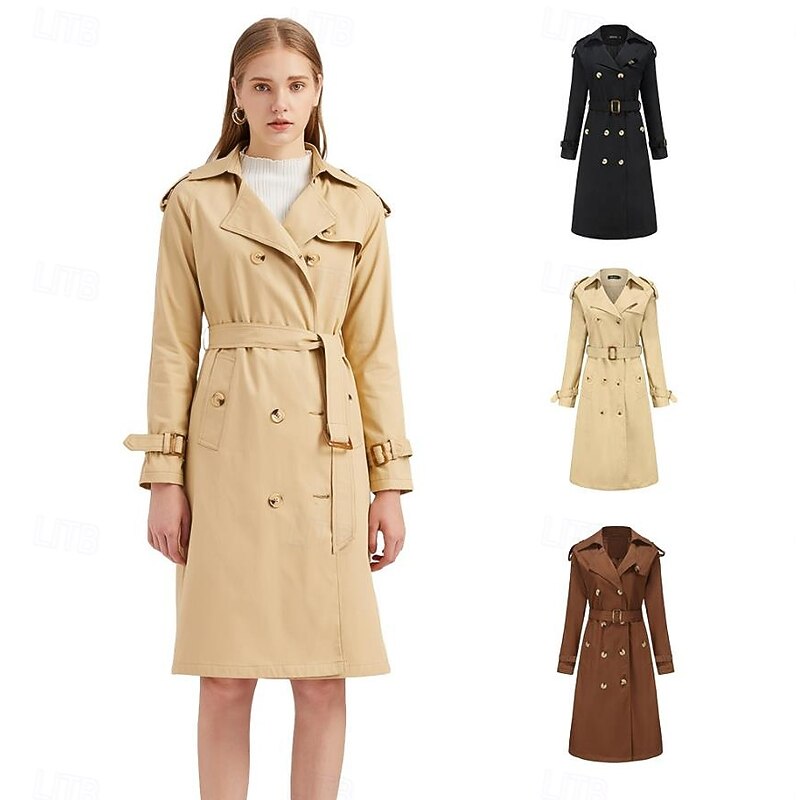 Women's Coat Street Daily Wear Vacation Fall Winter Regular Coat Regular Fit Warm Breathable Casual Jacket Long Sleeve non-printing Solid Color Adjustable Black Brown Khaki