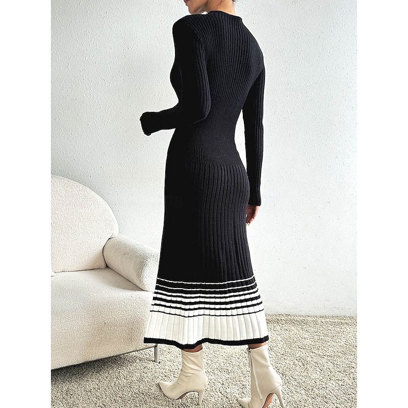 Women's Sweater Casual Print Color Gradient Mock Neck Crewneck Long Sleeve Long Tops Knit Work Black Fall Winter2