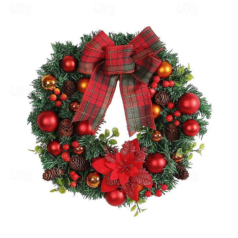 Christmas Wreath Outdoor for Front Door Winter Wreath Window Wall Decoration with Red Bow and Xmas Ornament, Ideal for Mall Window Christmas Decoration Hanging Ornament4