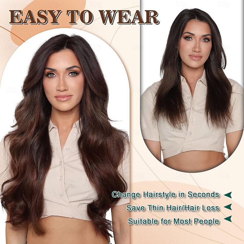 Chocolate Brown Wigs for Women 30 Inch Long Wavy Wig Glueless Middle Part Curly Wavy Wigs Natural Looking Heat Resistant Synthetic Wig for Halloween Christmas Daily Cosplay Party Use4