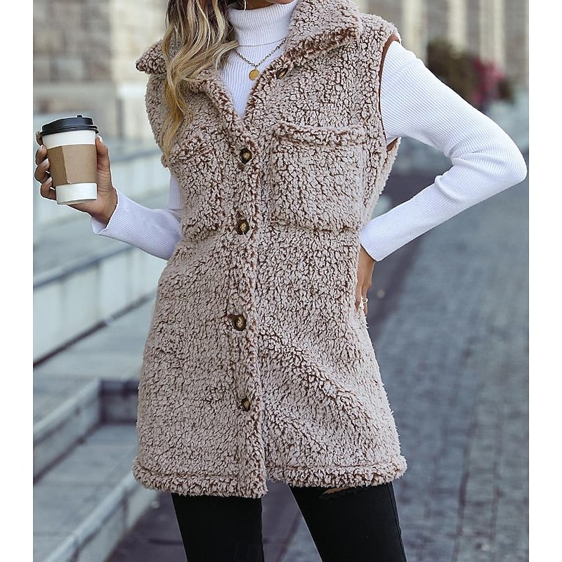 Women's Winter Coat Coat Warm Buttons Casual Street Style Solid Color Vacation Work Daily Wear Single Breasted Turndown Loose Fit Long Sleeve Outerwear Light Pink Black Khaki Fall Winter2