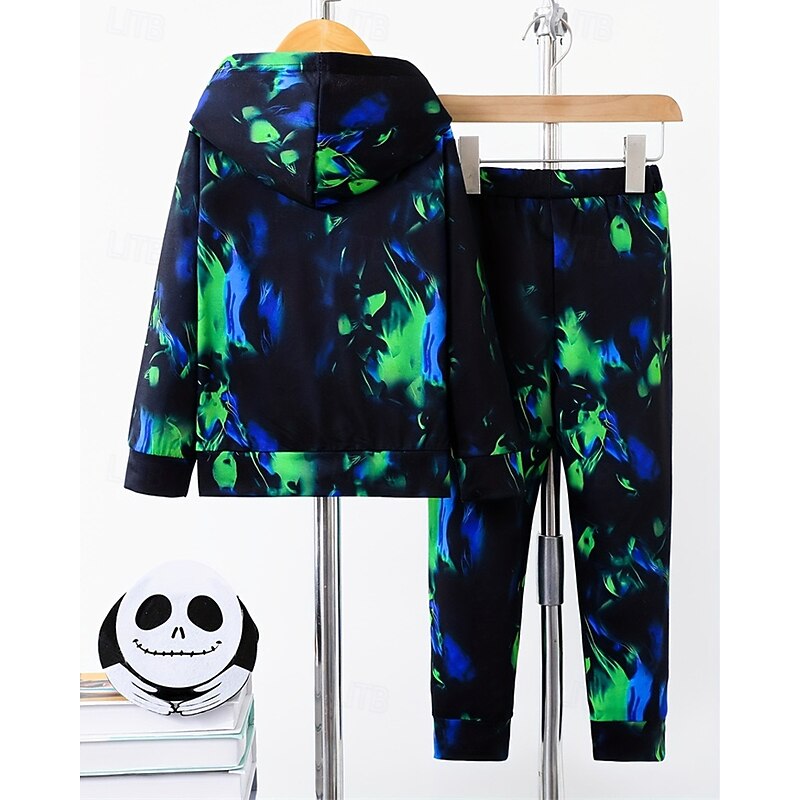 Boys 3D Graphic Skull Sports Suit Hoodie Set Tracksuits Long Sleeve Spring Fall Daily Casual Tights Kids 4-12 Years Hooded Outdoor Vacation Sports Tailored Fit3