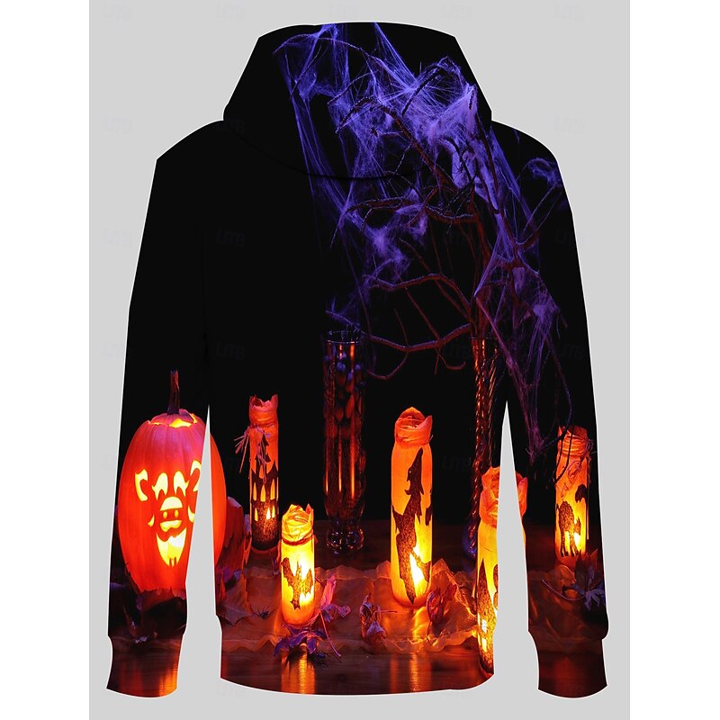 Bat Witch Pumpkin Hoodie Pullover Halloween 3D Front Pocket Graphic For Couple's Men's Women's Adults' Halloween Carnival Masquerade 3D Print Party Casual Daily4