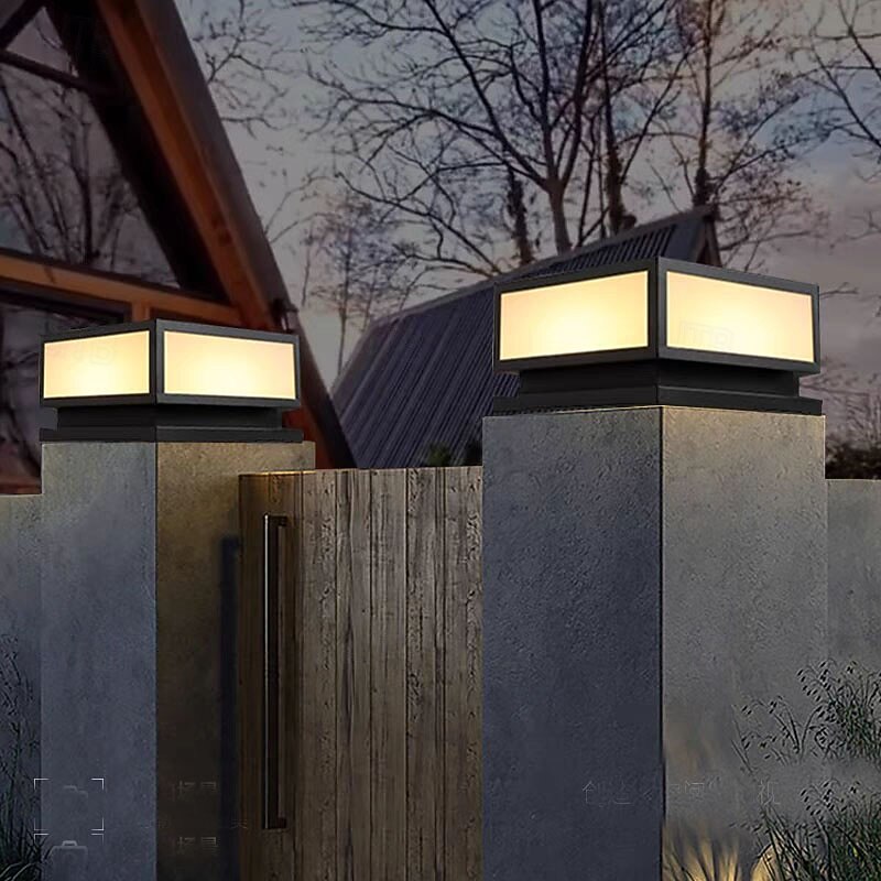 LED Outdoor Wall Light 30cm Traditional Black Square Column Lamps Metal Acrylic Retro Vintage Lawn Landscape Post Light 110-240V3