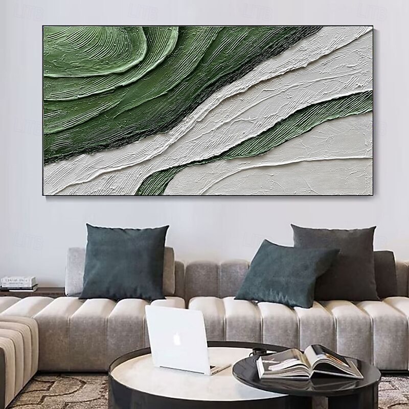 Handmade Oil Painting Canvas Wall Art Decoration Modern Green Abstract Texture for Living Room Home Decor Rolled Frameless Unstretched Painting