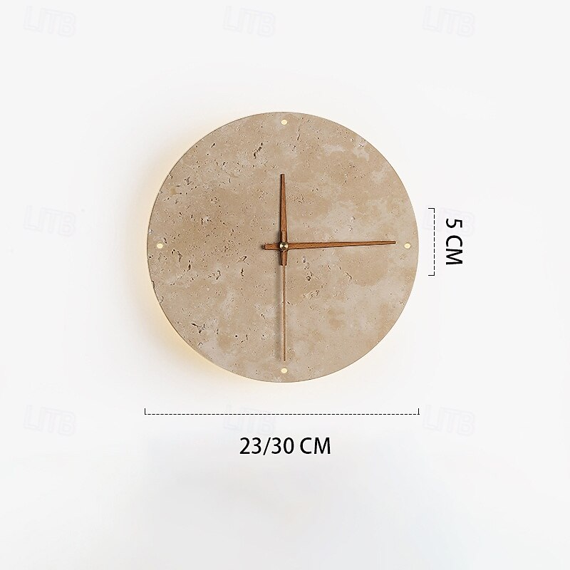 LED Indoor Wall Light Warm White 23/30cm Round Yellow Travertine Lamp Body Wall Lamp Japanese Style Clock Pattern Natural Stone Wall Sconce for Shops Restaurants 110-240V3