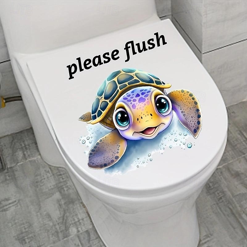 Toilet Sticker, Please Rinse, Funny Cartoon Turtle Pattern Self-Adhesive Wall Stickers, Bathroom Home Decoration Stickers, Removable Stickers3
