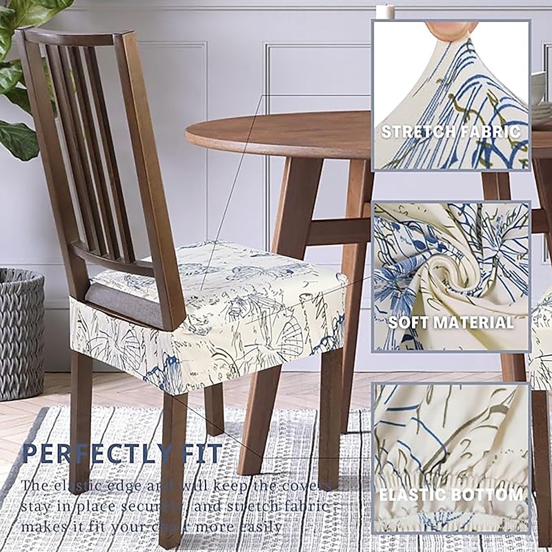 Floral Seat Covers for Dining Room Stool Chair Cover Geometric Printed Polyester Slipcovers4
