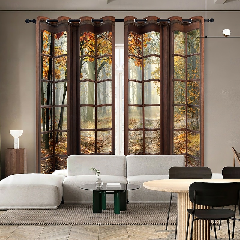 Perforated Blackout Curtains Window Forest Beautiful Scenery Insulation Outdoor Balcony Rest Living Room Home Decoration 2-piece Set 3D Digital Printing4