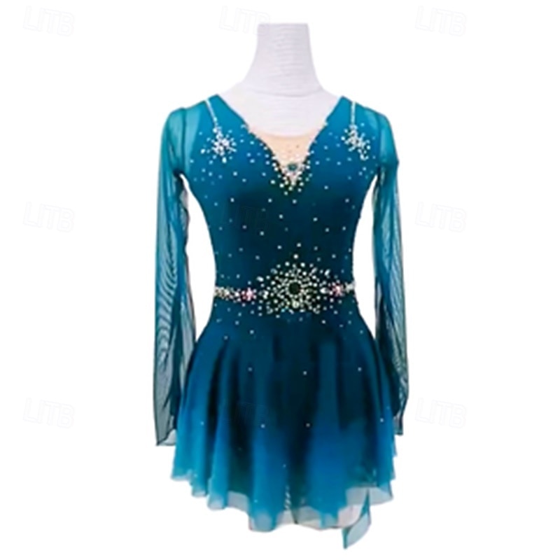 Figure Skating Dress Women's Girls' Ice Skating Dress Black Open Back Patchwork High Elasticity Training Competition Skating Wear Classic Sleeveless Ice Skating Figure Skating