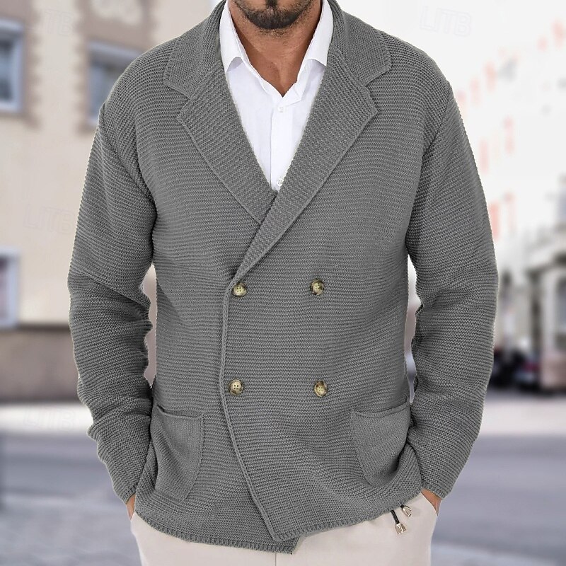 Men's Cardigan Sweater Cardigan Cropped  Sweater Knit Sweater Ribbed Knit Regular Pocket Button-Down Plain Notch Collar Fashion Classic Daily Wear Date Clothing Apparel Fall & Winter Army Green Black4
