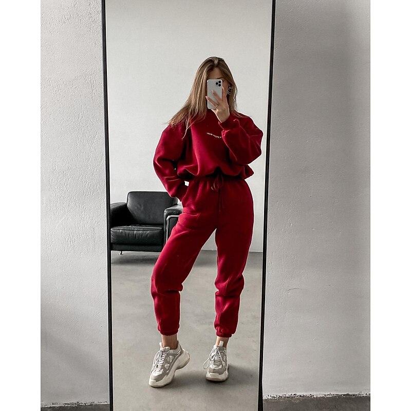 Comfry Fleece Women's Sweatshirt Outdoor Warm Long Sleeve Red Spring Fall3