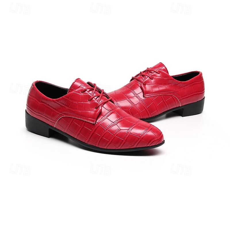Men's Red Crocodile Pattern Lace-Up Dress Shoes - Bold Formal Oxford Shoes for Parties and Special Events4
