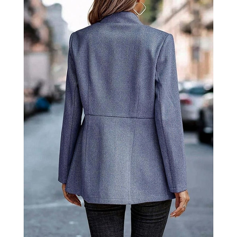 Women's Blazer Party Pocket Solid Color Windproof Fashion Regular Fit Outerwear Long Sleeve Fall Blue S2