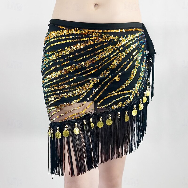 Belly Dance Belt Tassel Splicing Paillette Women's Performance Training High Polyester Tulle3