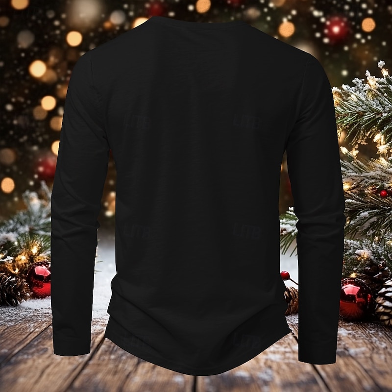 Christmas Men's Funny Christmas Henley T Shirt Tree Tree Letter Trees Letters Sports Fashion Daily 3D Printing Henley Long Sleeve Street Casual Daily Black Red Purple Long Sleeve Henley Collar Button4