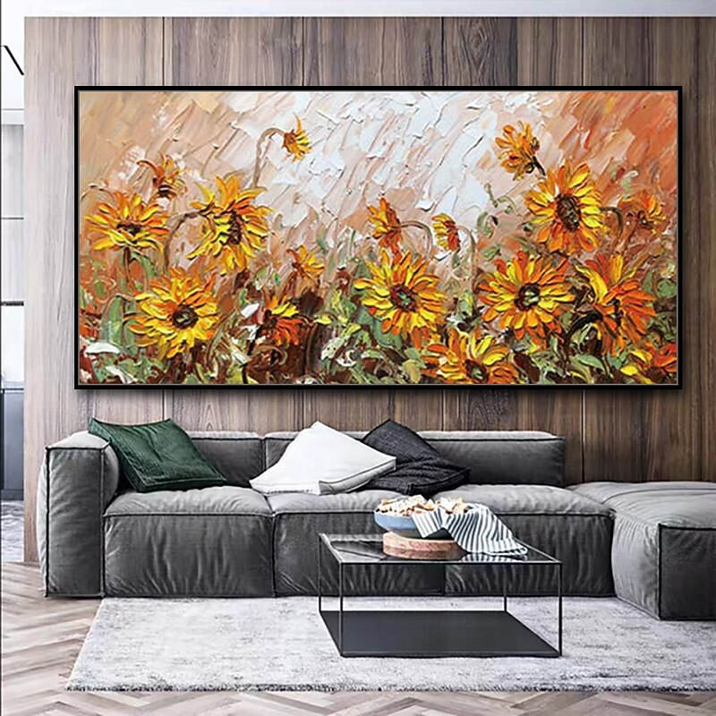 Mintura Handmade 3D Sunflower Landscape Oil Paintings On Canvas Wall Art Decoration Modern Abstract Flower Picture For Home Decor Rolled Frameless Unstretched Painting3