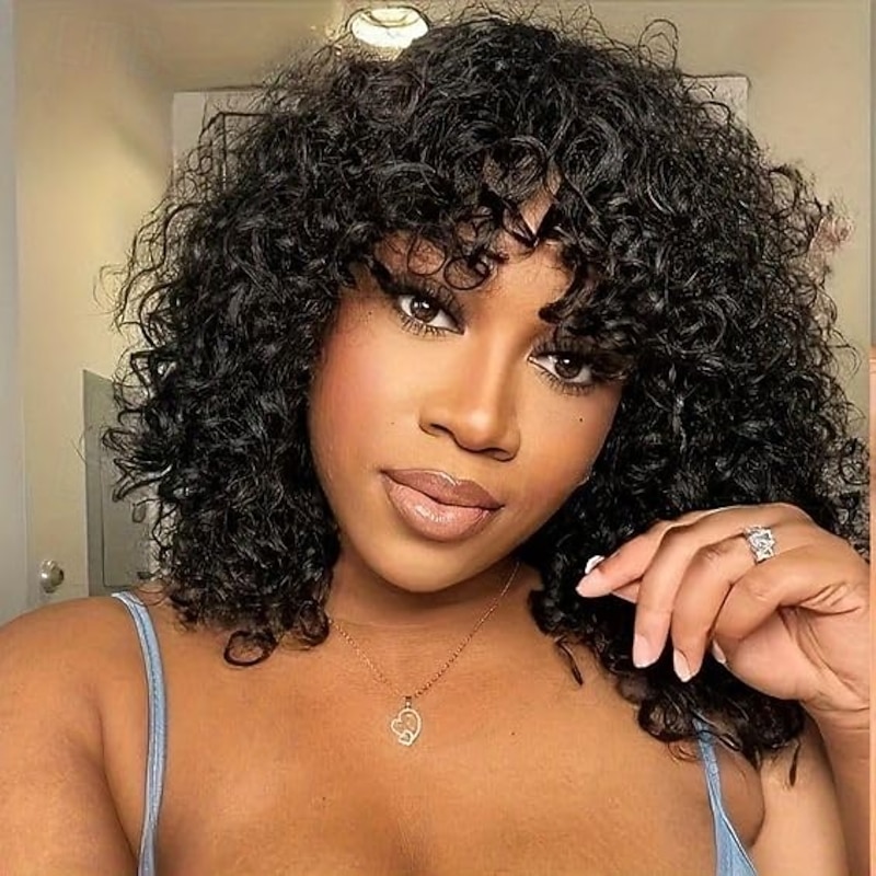 Synthetic Wig Curly With Bangs Wig Short Black Burgundy Brown Synthetic Hair Women's Cosplay Soft Party Black Brown Burgundy