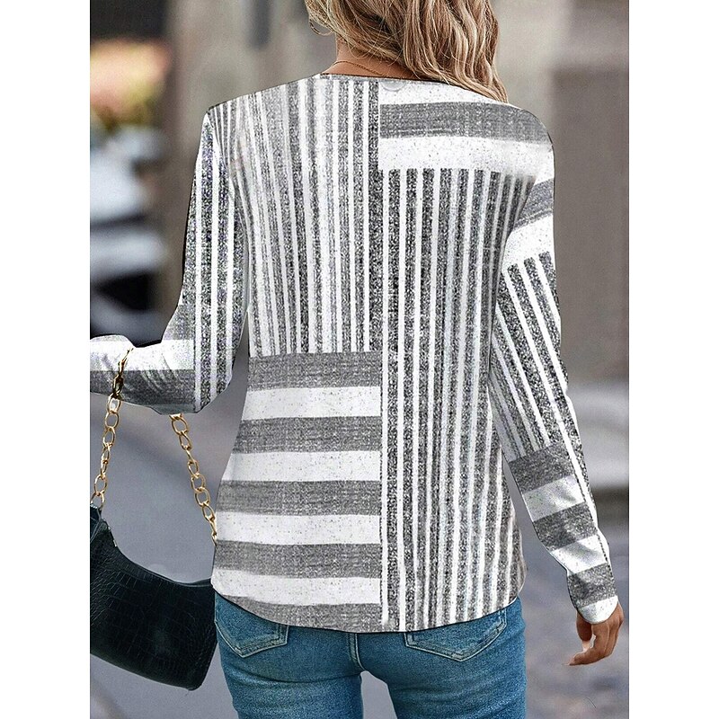 Women's T shirt Long Sleeve Casual Print Regular Tops Daily Pink Blue Gray Spring Fall Prefall4