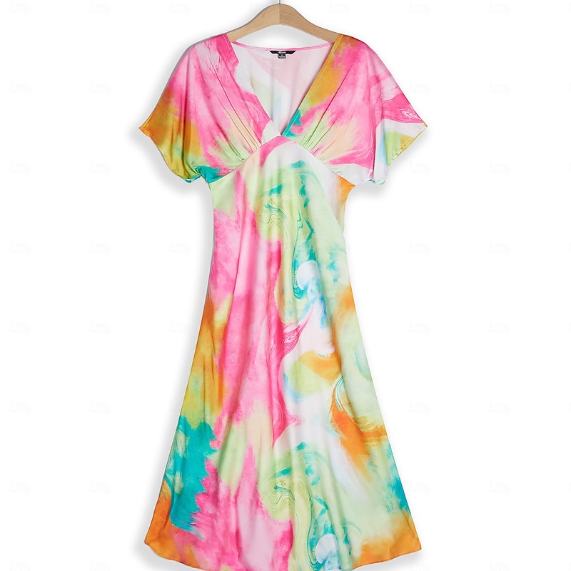 Women's Wedding Guest Dress Ombre Print V Neck Midi Dress Elegant Date Short Sleeve Regular Fit Vacation Daily Summer Dress2
