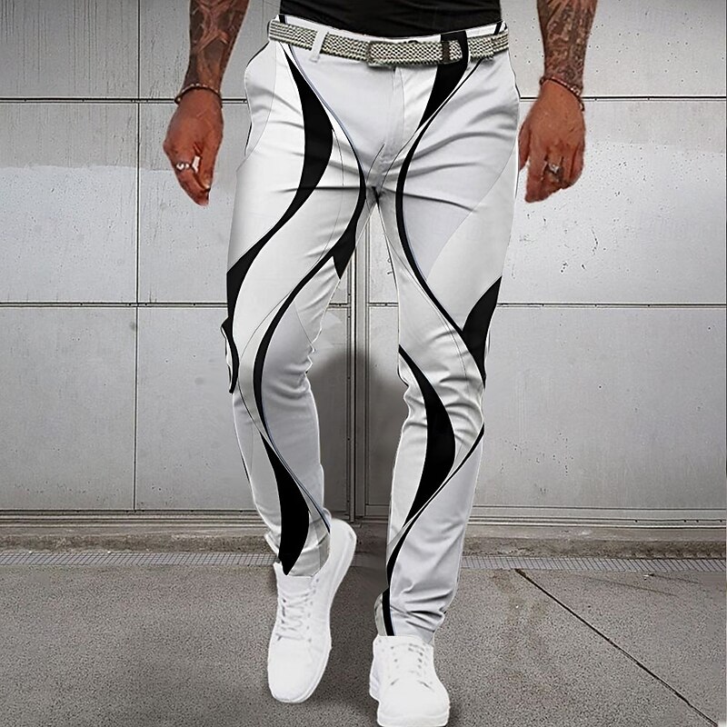 Men's Curve Dress Pants Mid Waist Casual Formal Dailywear Pocket Summer Spring Fall White