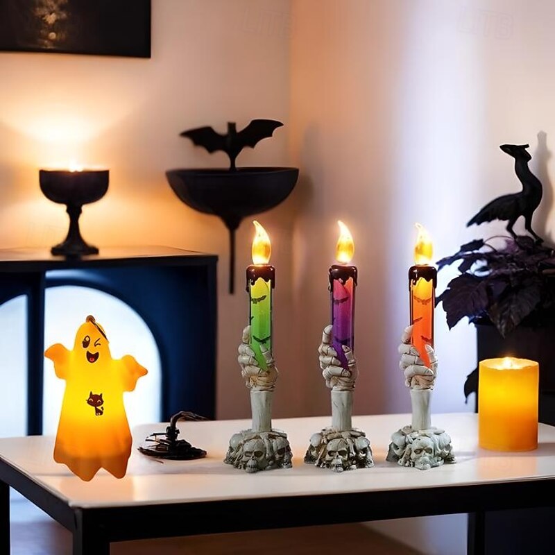 Halloween Decorations Lighted Ghost LED Electronic Candle Lights Glow Ghost Spooky Atmosphere Decor Props 4/8/16PCS4