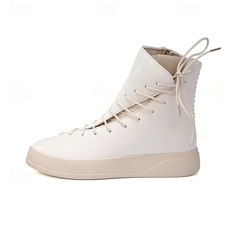 Men's Red Faux Leather High-Top Boots with Side Zipper and Lace-Up Design – Stylish Casual Footwear for Fall and Winter 20