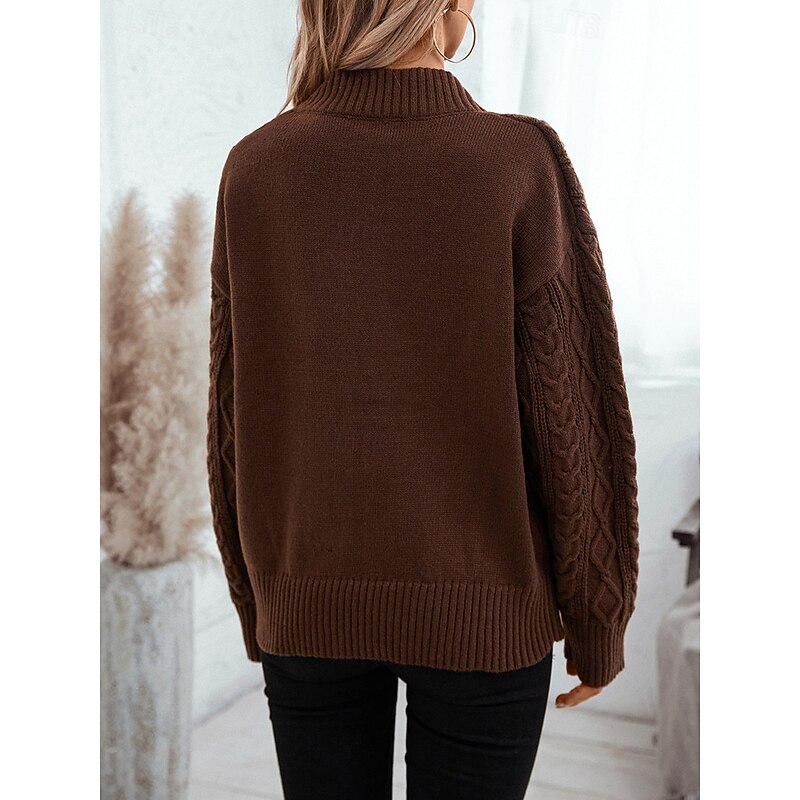 Women's Sweater Elegant Vintage Fashion Solid Color Cable Crew Neck Knitted Long Sleeve Long Tops Knit Work Brown Khaki Fall Winter3
