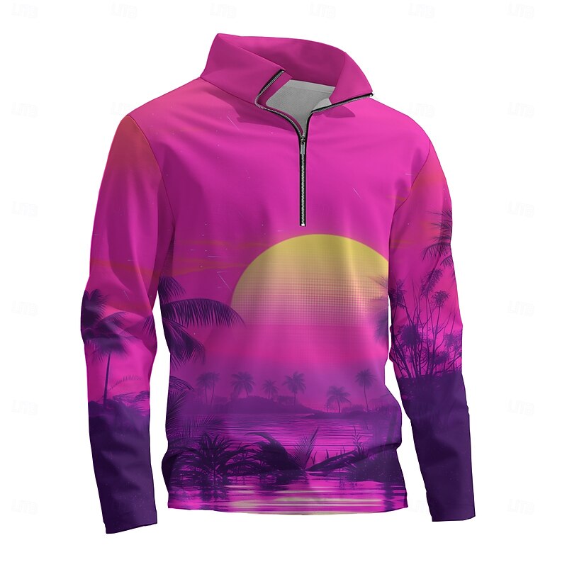 Men's Flower / Plants Hoodies Quarter Zip Sweatshirt Long Sleeve Sweatshirt Stand Collar Daily Casual Vintage Retro 3D Print Vacation Going out Streetwear Print Spring &  Fall3