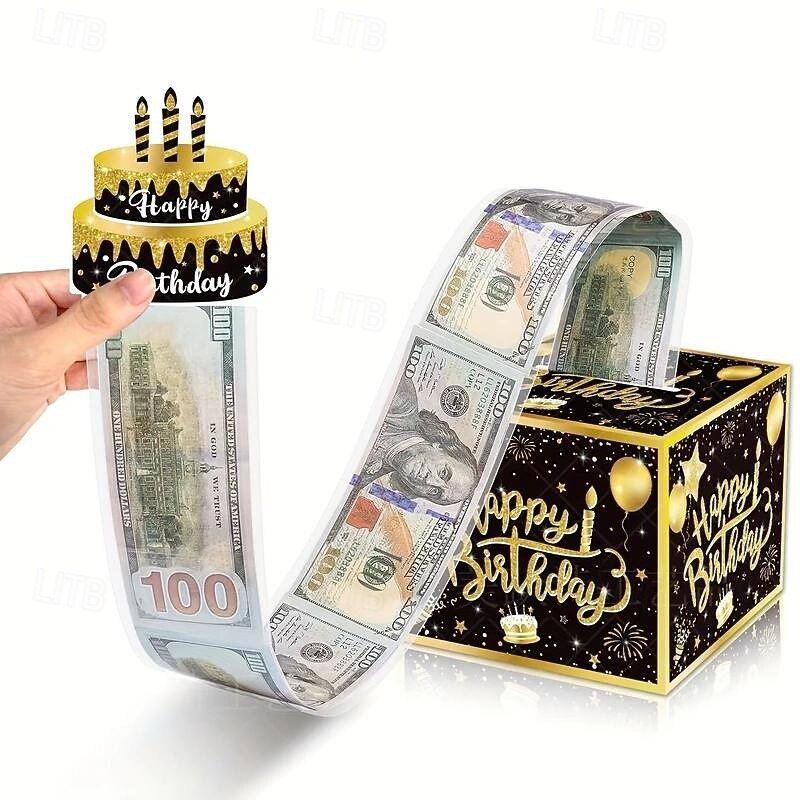 1 Set Unique Black and Golden Happy Birthday Cash Gift Box - Surprise Friends and Family with Roll-up Banknote Gift Box - Premium Quality, Elegant Design, Reusable, and Perfect Birthday Gift Idea