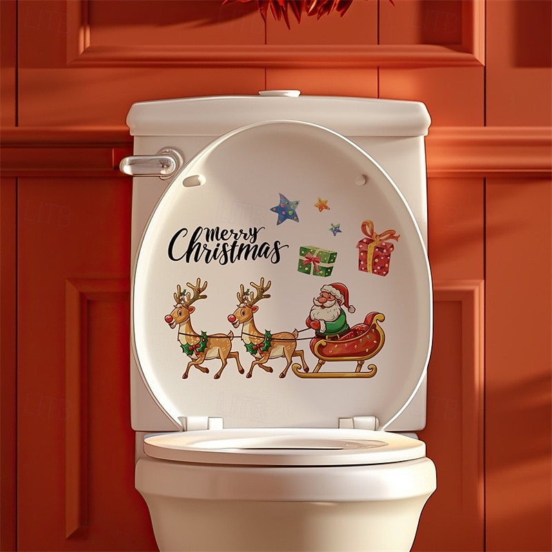 1PC Christmas English Slogan Santa Claus Elk Snowman Penguin Christmas Tree Wreath Bedroom Bathroom Toilet Decoration Wall Stickers3