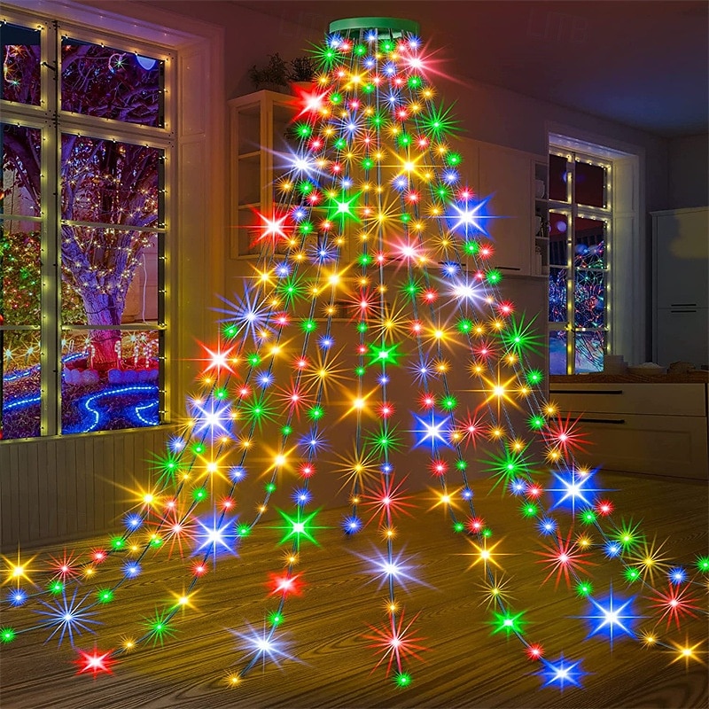 Elegant Wedding Party Reception 2M 280LED Christmas Tree Light String with 8 Modes – Low Voltage Safe for 6-8FT Trees Festival Decoration2