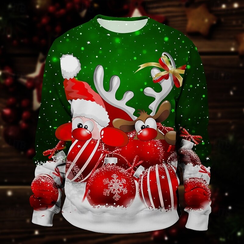 Christmas Santa Claus Reindeer Pullover Funny Christmas Sweatshirt 3D Print 3D Christmas Graphic For Couple's Men's Women's Adults' Christmas Masquerade 3D Print Party Festival4